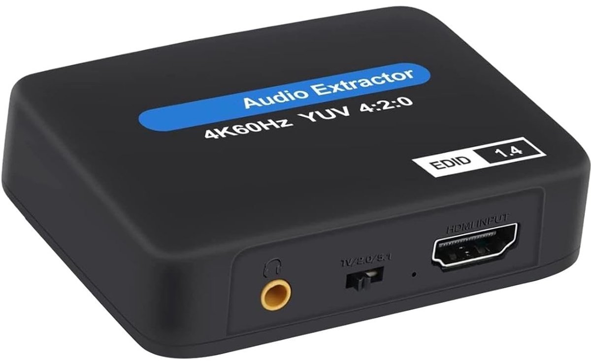 HDMI Audio Extractor 2K/4K - HDMI naar HDMI - Ondersteuning Toslink (SPDIF) Optische Audio-Uitgang + 3,5 mm Audio - Inclusief Usb Kabel - Zwart
