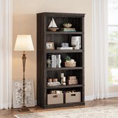 Hoge Boekenkast met 5 Planken - Landelijke Open Vakkenkast - Opbergkast voor Woonkamer & Kantoor - 171 cm Hoog - Eikenhout