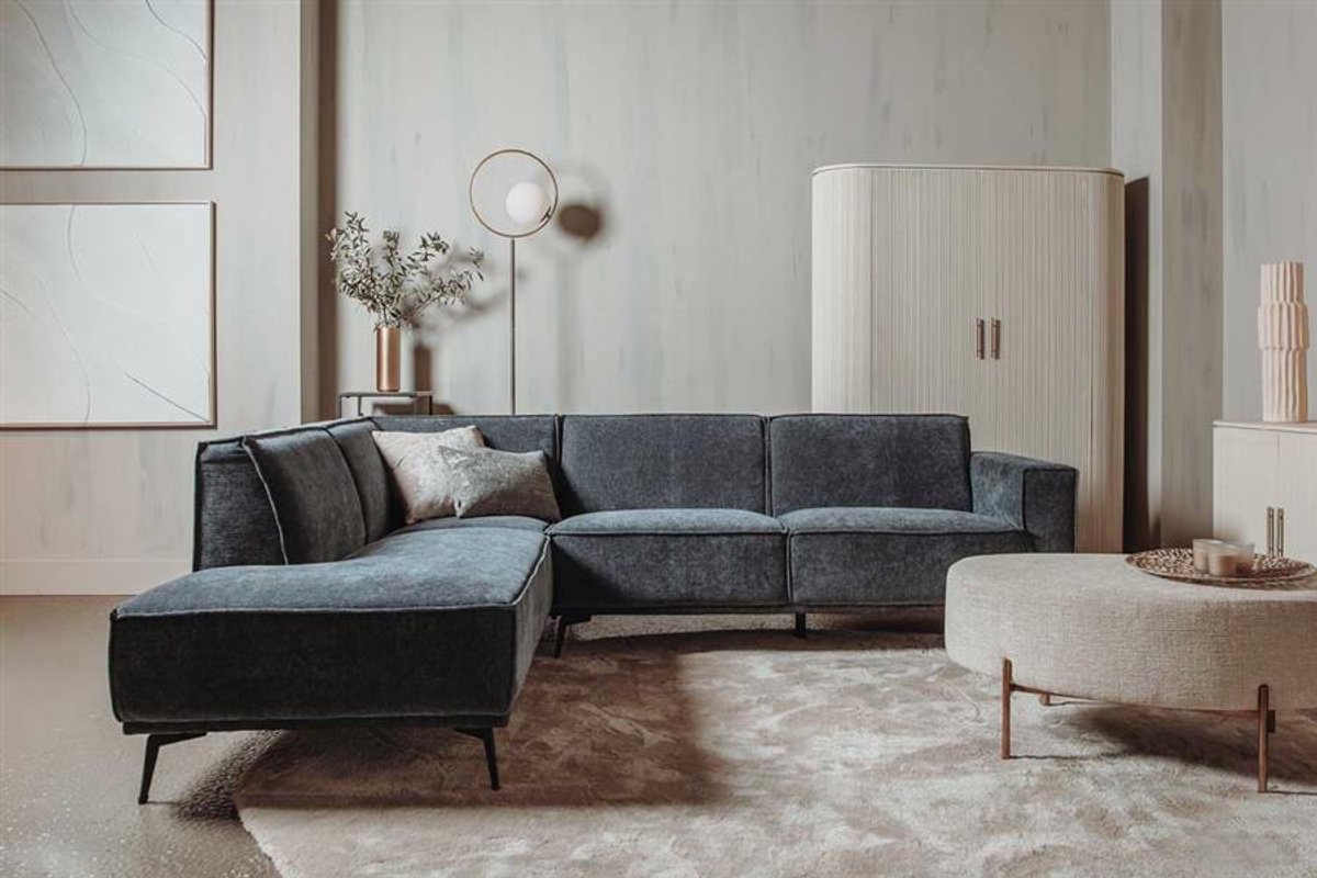 Tower Living Bank Leeds - Blauw Stof - Ottoman Links - 268x217x81cm