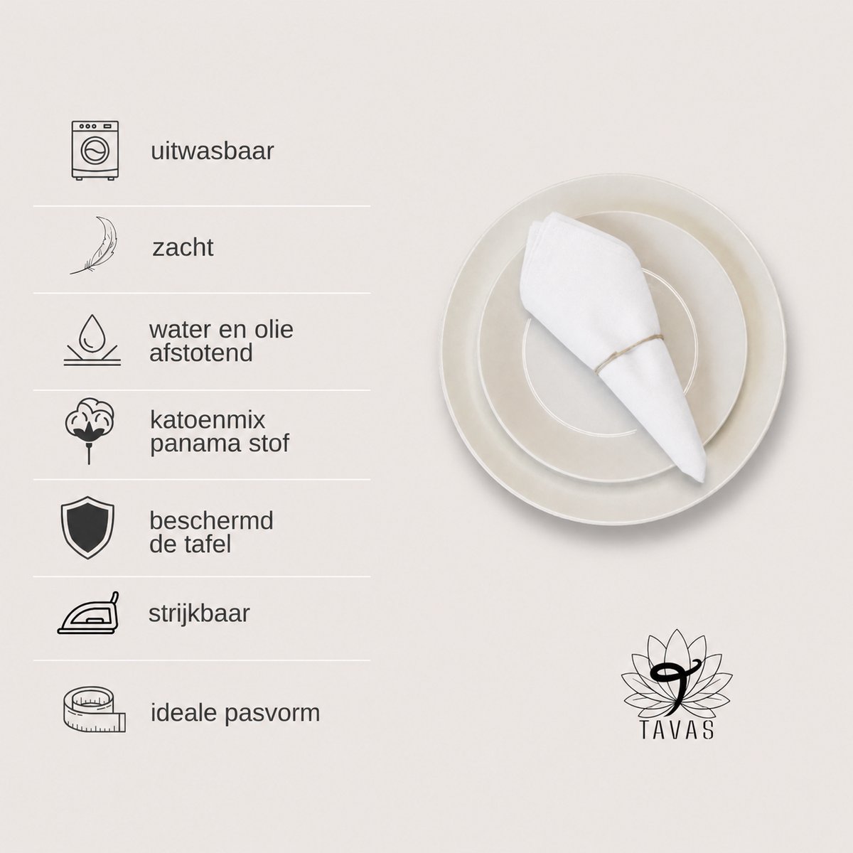 Tavas Servetten - 30 x 30 cm - Set van 4 stuks - Wit - Katoen — cadeau in Wonen & Interieur - foto 2