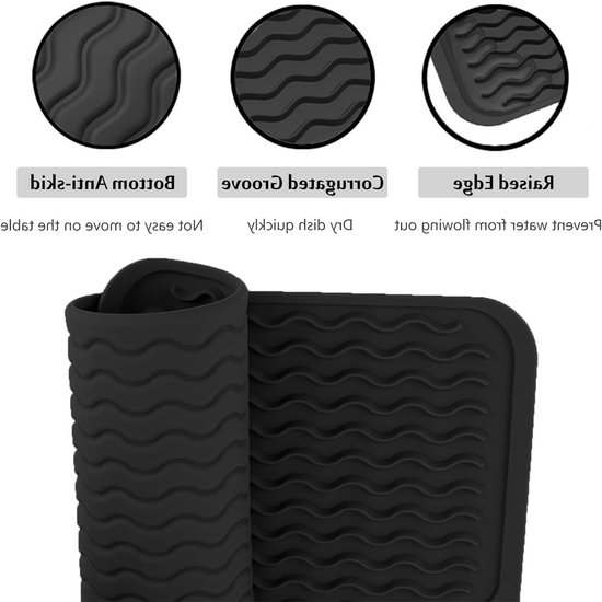 Grote Golfvormige Siliconen Warmtebestendige Onderzetters en Keukenmatten Set van 2, Antislip en Isolerend voor Pannen en Tafelgebruik, 40 x 30 cm — afbeelding 4