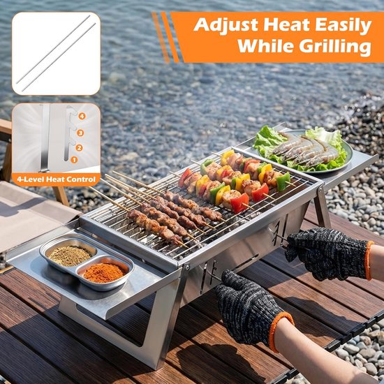 Opvouwbare BBQ - Draagbare Houtskool Barbecue - Compact & Lichtgewicht - Camping BBQ / Balkon BBQ / Picknick Grill - Snel Opgezet & Makkelijk Mee te Nemen — afbeelding 3
