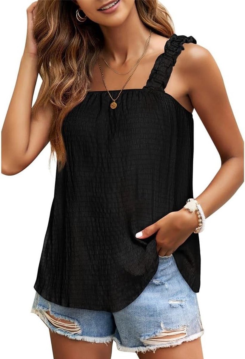 Zomer Tanktop voor Dames met Vierkante Hals, Losse Pasvorm en Mouwloos Ontwerp - Casual Camisole Blouse voor Iedere Gelegenheid