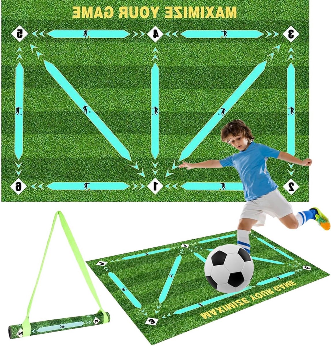Trainingsmat voor Voetbal met Verstelbare Tailleband, Antislip, 60 x 90 cm, Ideaal voor Techniek en Coördinatie Oefeningen
