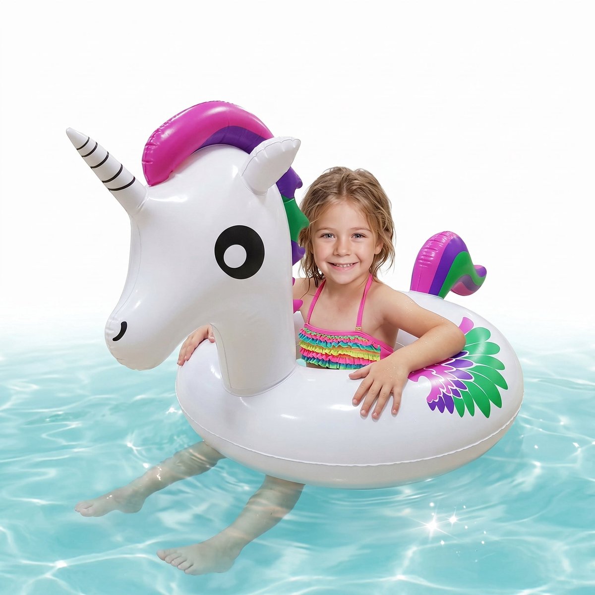 Cheqo® Zwemring Eenhoorn - Opblaasbaar Unicorn Zwemband voor Kinderen en Peuter - Waterspeelgoed voor Zwembad en Strand - Pool Float Ring - Buitenspeelgoed - Zomerspeelgoed voor Meisjes - Opblaasbare Zwemband - Strandspeelgoed - Zomerplezier