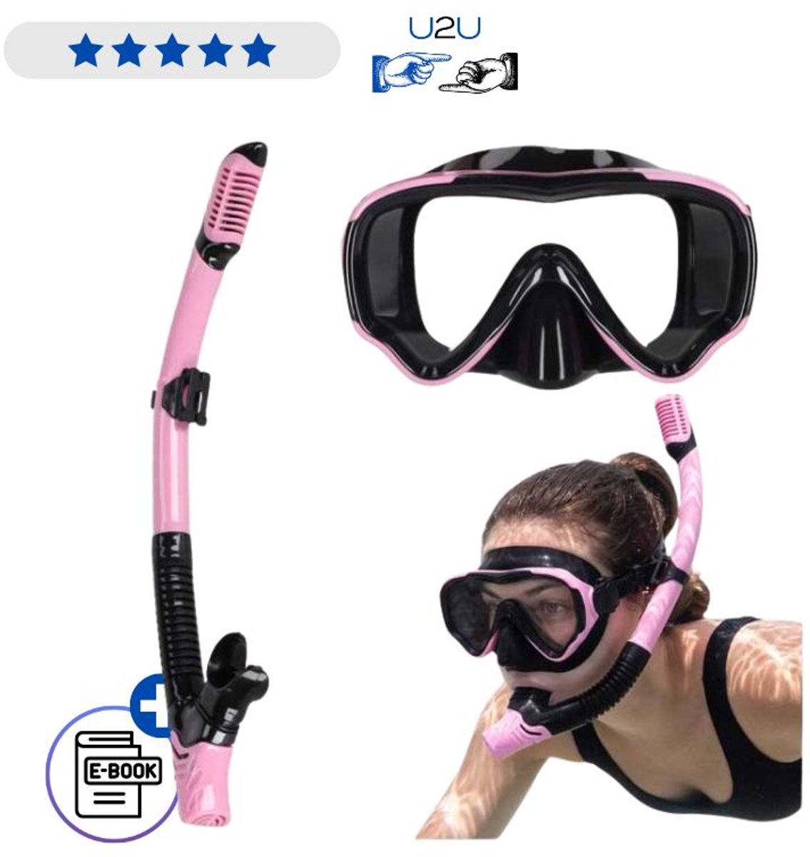Snorkel Masker Set Roze Zwart - Duikmasker Met Droge Snorkel - Zwembril Voor Snorkelen En Duiken - Gehard Glas - Siliconen Pasvorm - Comfortabel Ademhalen - Snorkelset Voor Volwassenen En Kinderen Vakantie Met Ebook