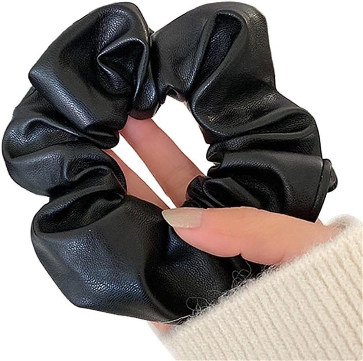 Set van 2 PU Leren Haarrubbers voor Dames - Brede Scrunchies en Ponytail Bands voor Haaraccessoires, Elastische en Sterke Haarbanden voor Vrouwen en Meisjes