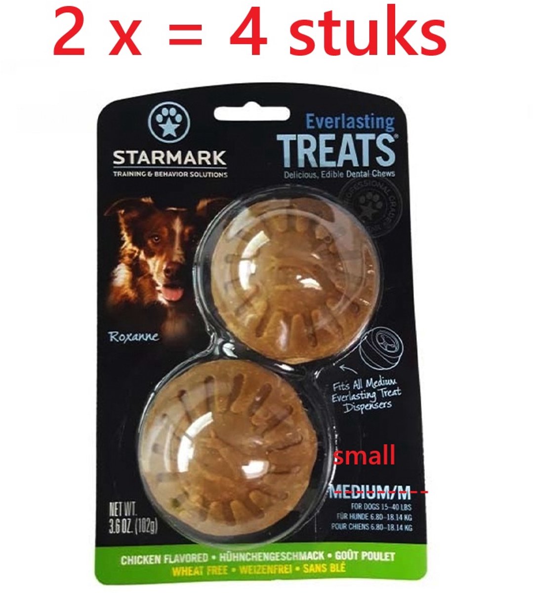 starmark treats navulling - S - ** 2 X ** hondensnacks voor treatball S - kippenmaak 2st op blister = 4 stuks
