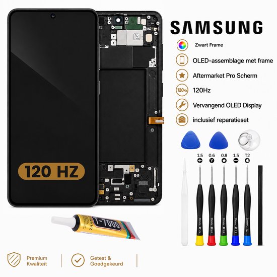 Zwart Samsung S22 Ultra 5G OLED-scherm met frame, 120Hz, inclusief reparatieset en lijm.