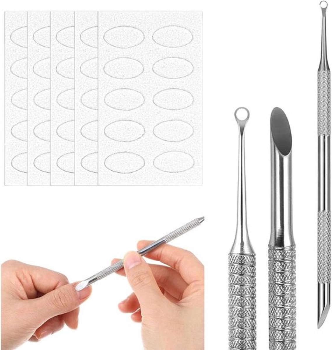 Nagelriemduwer en nagelverwijderaar set met 5 tools voor manicure en pedicure