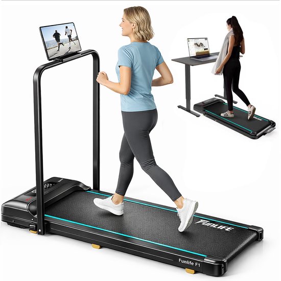 Funlife F1 Walking Pad - Loopband voor Thuis en Kantoor - 1-8 km/u - Stil en Compact - Met Afstandsbediening en LED-display - Zwart/Blauw