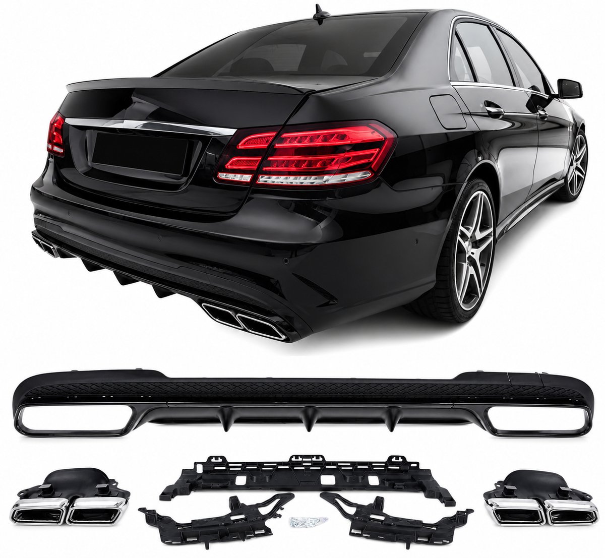 Achterdiffuser Geschikt voor Mercedes E-Klasse W212 AMG Line – Glanzend Zwart