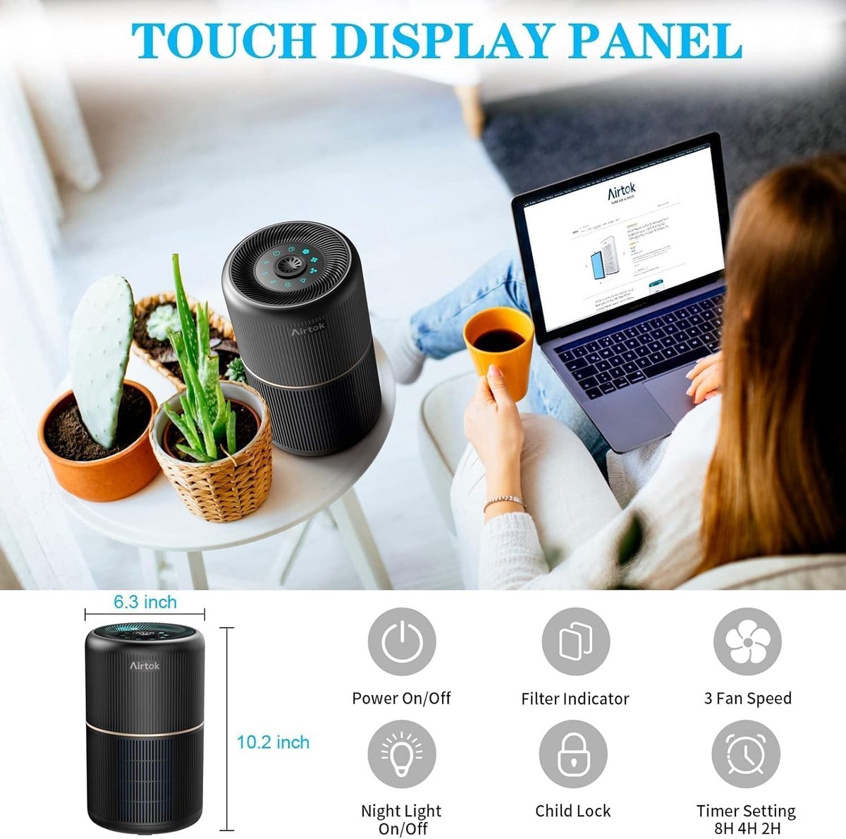 Luchtreiniger met HEPA Filter – Compacte Air Purifier – Voor Schone Lucht in Huis – Stil & Efficiënt – Geschikt voor Slaapkamer & Kantoor — afbeelding 4