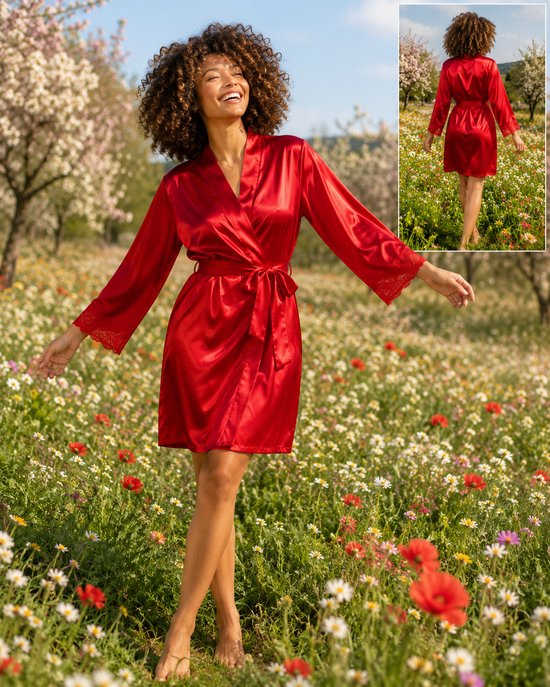 DKaren | Gosia | Rode Kimono Satijn | S- 2XL | L