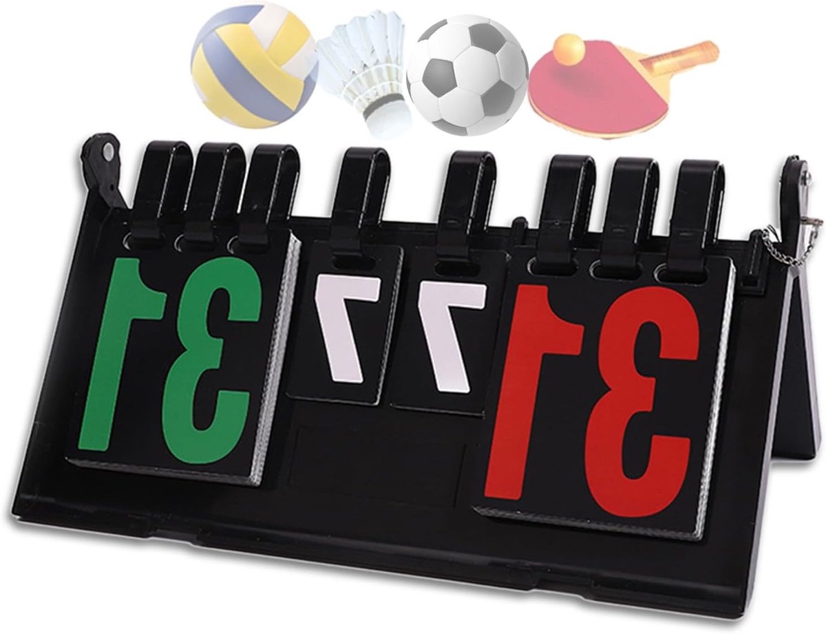 Draagbaar Flip Scorebord met 4 Cijfers voor Badminton, Volleybal, Tafeltennis en Voetbal, Perfect voor Coaches en Sportevenementen
