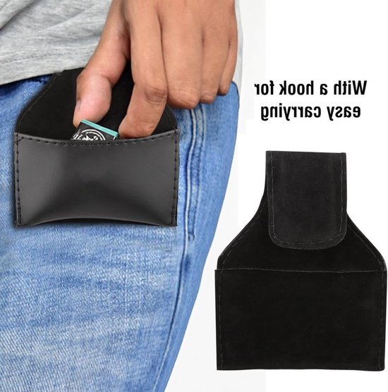 Draagbare biljartkrijthouder van PU leer, zwarte chalk holder voor pool cue en accessoires — afbeelding 5