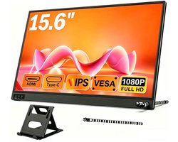 Draagbare Monitor 15.6 Inch Full HD 1080P – IPS Scherm – USB-C & Mini HDMI – Tweede Scherm Laptop