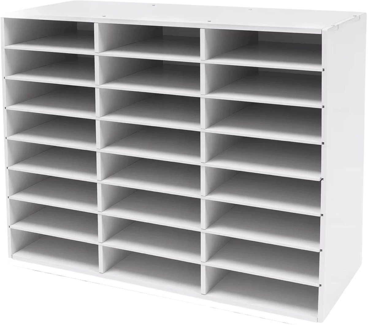 Happiq Literatuurorganizer – Voor het sorteren van papier, post en documenten in kantoor of klaslokaal – 24 compartimenten met verwijderbare planken voor flexibel gebruik – 30,0 × 25,0 × 35,0 cm – wit en grijs – kunststof White