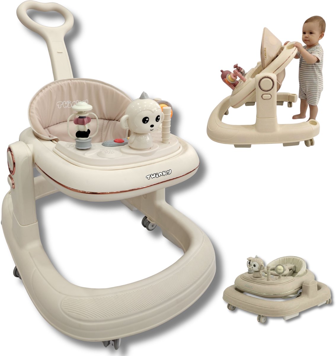 Twinky® Babywalker GO - 4-in-1 Loopstoel Baby & Loopwagen met 3-delige speelset – Loopstoeltje & Loopkar Inklapbaar inclusief Voetenmat en Steel
