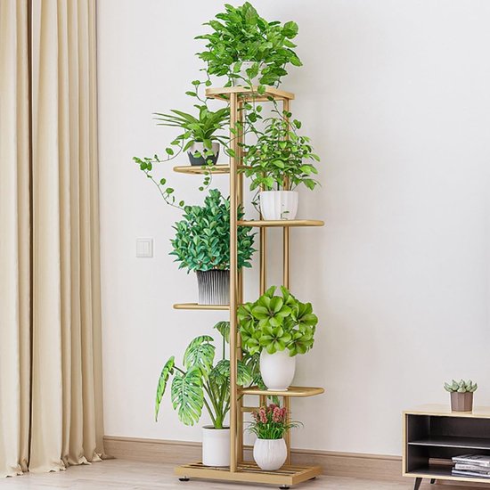 Plantenstandaard Metaal - 6 Etages voor 7 Plantenpotten - Luxe Plantenrek Binnen & Buiten - Modern Bloemenrek - 41 x 22 x 180 cm