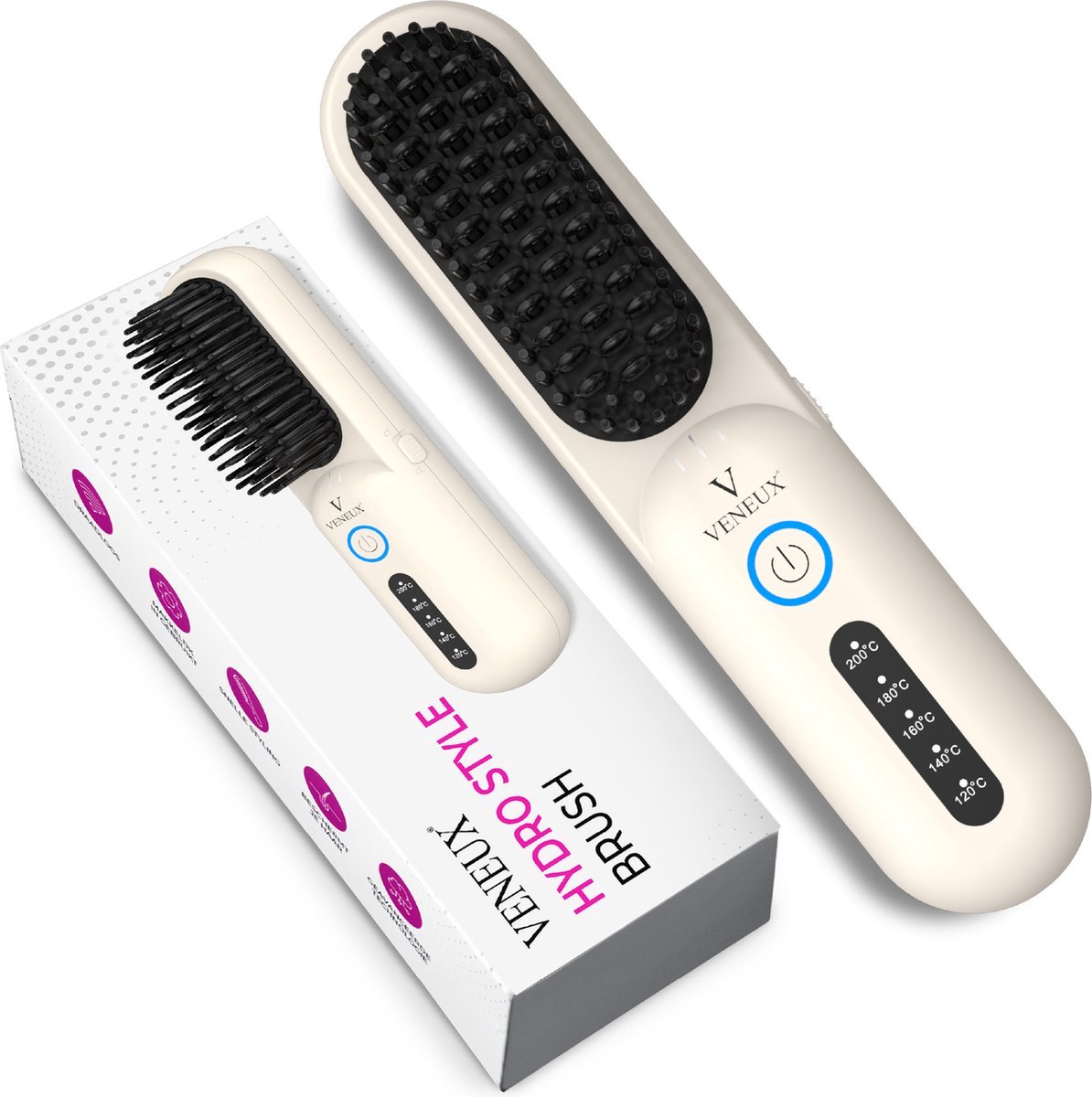 Bol.com VENEUX® Draadloze Stijlborstel - Stijltang - Haarborstel - Warmteborstel aanbieding