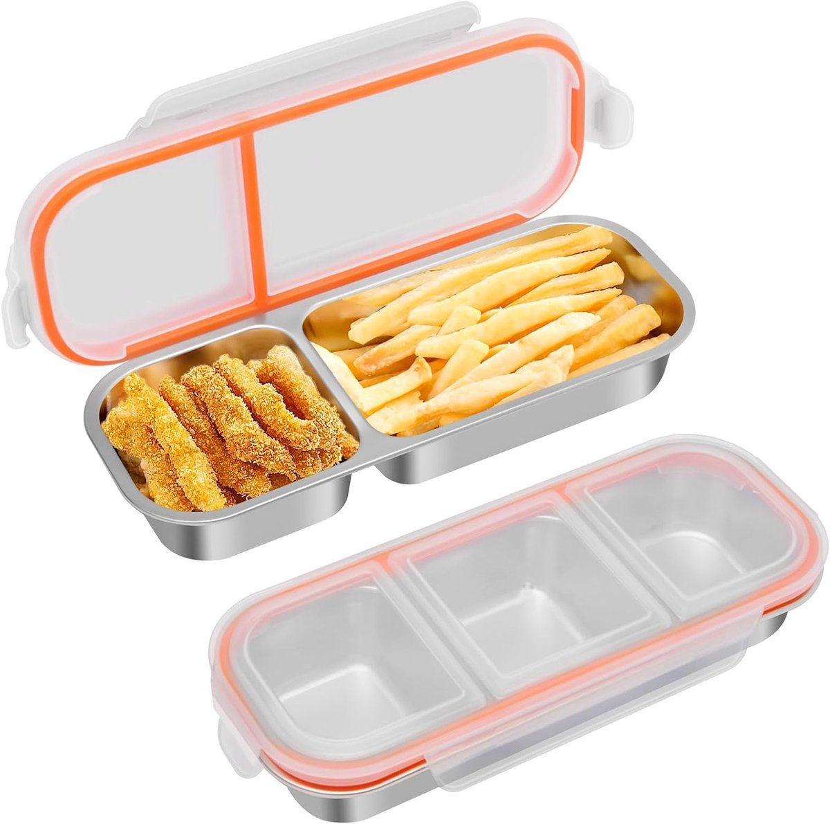 Snackdoos met Compartimenten RVS: 2 Stuks Lekvrije Lunchbox met Deksel (600ml+700ml) – Draagbare Snackdoos voor Kinderen en Volwassenen – Ideaal voor Salades en Tussendoortjes