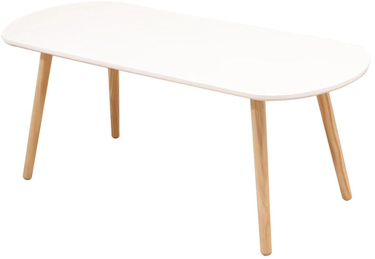 Linkforu Scandinavische - Salontafel - Koffietafel - Wit - Houten Poten - Compact – Minimalistisch - Modern - 110 X 50 CM Wit Hout