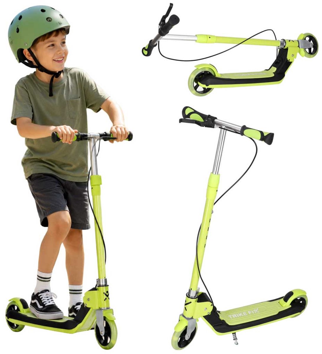 Playos® - Opvouwbare Kinderstep - Groen - met LED Wielen - tot 100 kg - met Standaard - Verstelbare Hoogte - met Handrem en Voetrem - Skaten - Step - Buitenspeelgoed