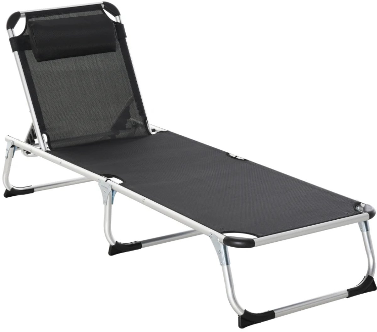 Ligbed met Hoofdsteun - Opvouwbaar - Ligstoel met 4-standen Verstelbare Rugleuning - Tuinstoel - Strandstoel - Campingligstoel - tot 120 kg - Zonnebed - Relaxstoel voor Tuin, Terras, Zwembad & Balkon - Zwart