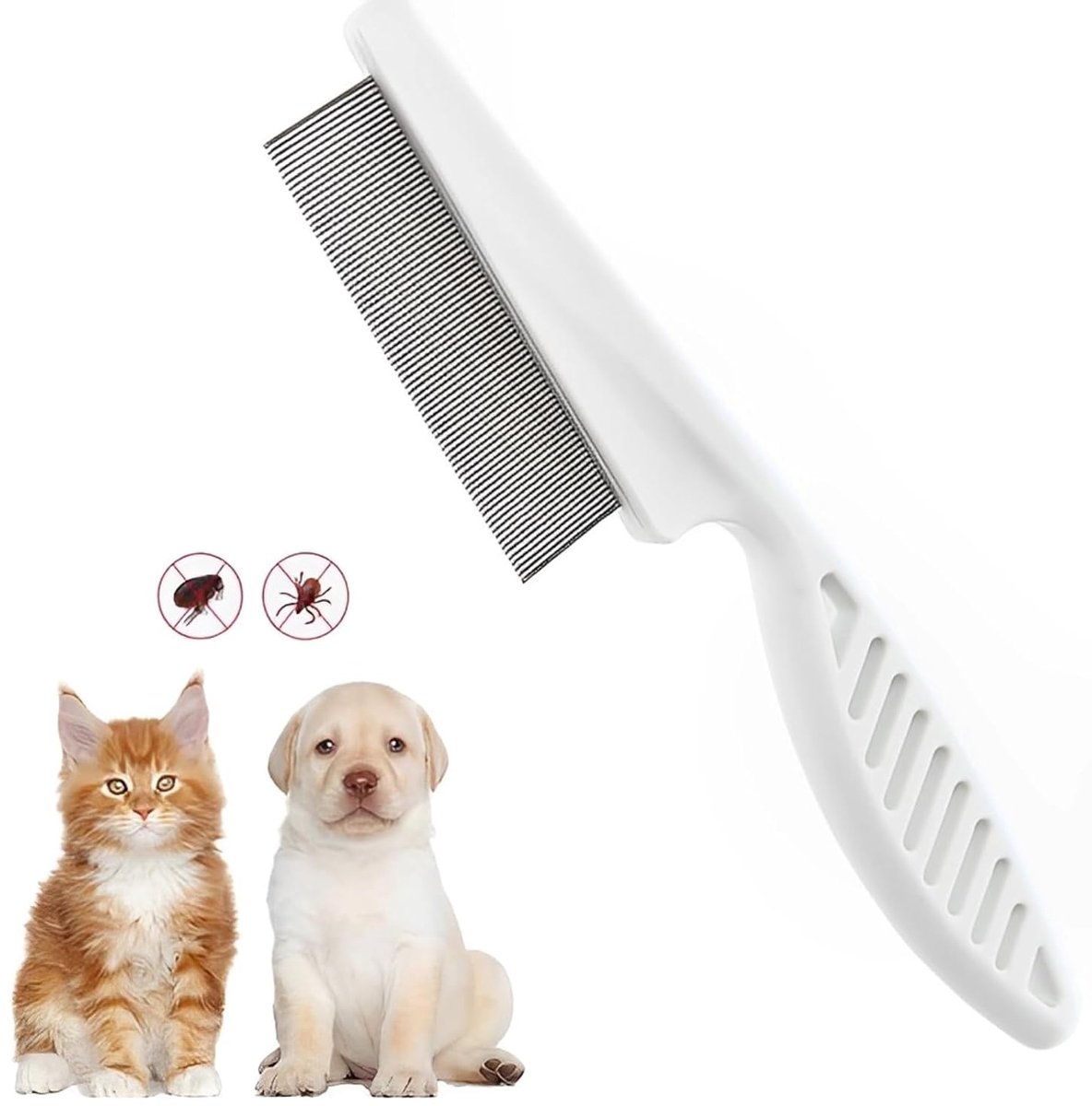 MONTKIARA Vlooienkam voor Honden & Katten – Professioneel – Roestvrij Staal – Afgeronde Tanden – Verwijdert Vlooien, Luizen & Klitten – Ergonomisch Handvat