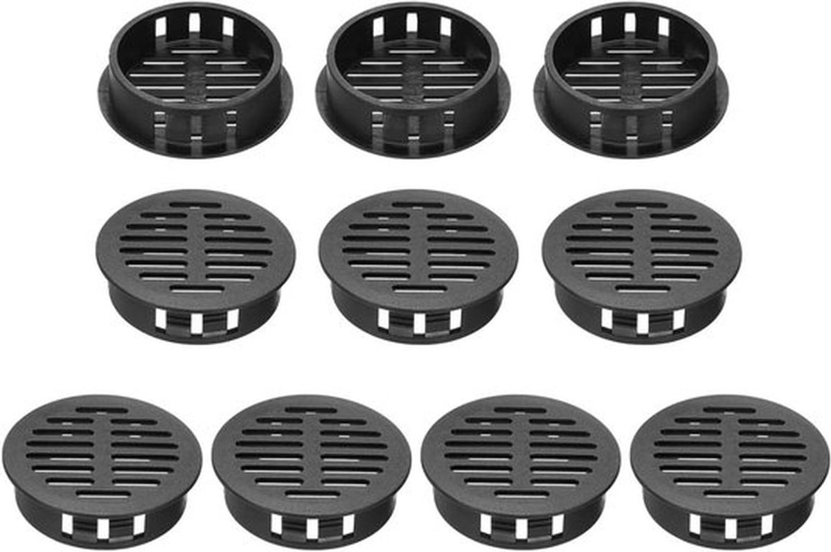 Set van 10 ronde zwart kunststof ventilatieroosters 35mm - Afdekking voor plafond in badka