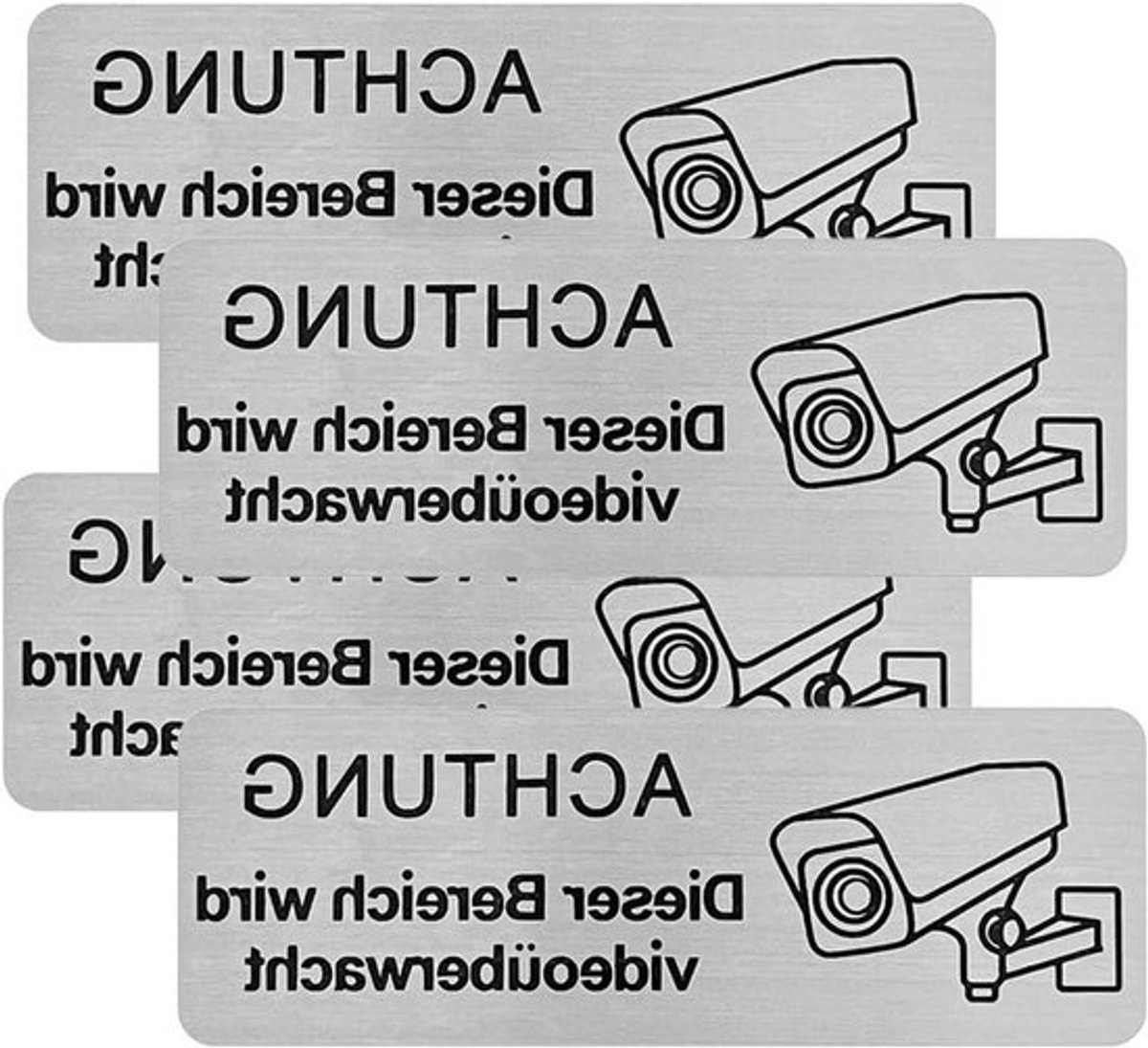 Bewakingsborden - CCTV borden - Juridische bewaking - Weerbestendig aluminium - Set van 4 - Zilver