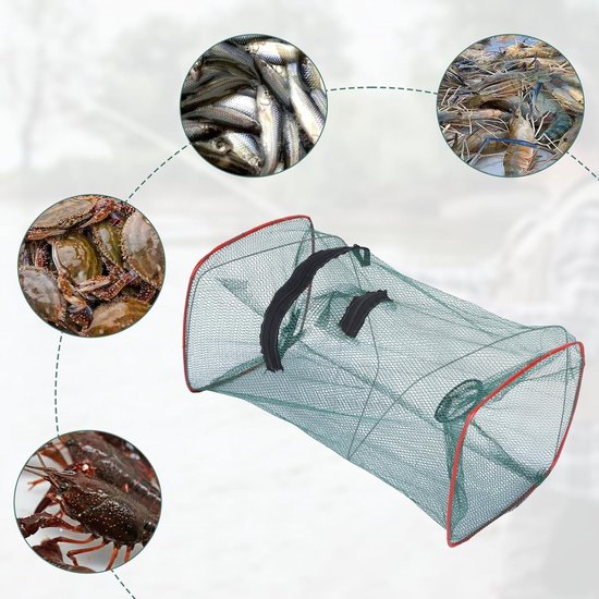 Vouwbare Visval voor Riviergebruik - Rectangulaire Hengelbak van Nylon en Gegalvaniseerd Staal (46x22x22cm) met 4 Herbruikbare Vissen — afbeelding 3