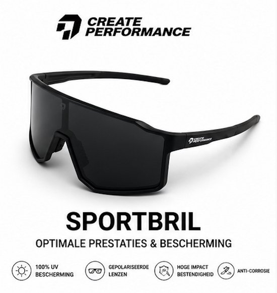 CREATE PERFORMANCE Sportbril - Gepolariseerde Sport Zonnebril UV400 - Fietsbril voor Wielrennen - Hardlopen - Outdoor - TR90 Lichtgewicht - Zwart Lens van create — afbeelding 3