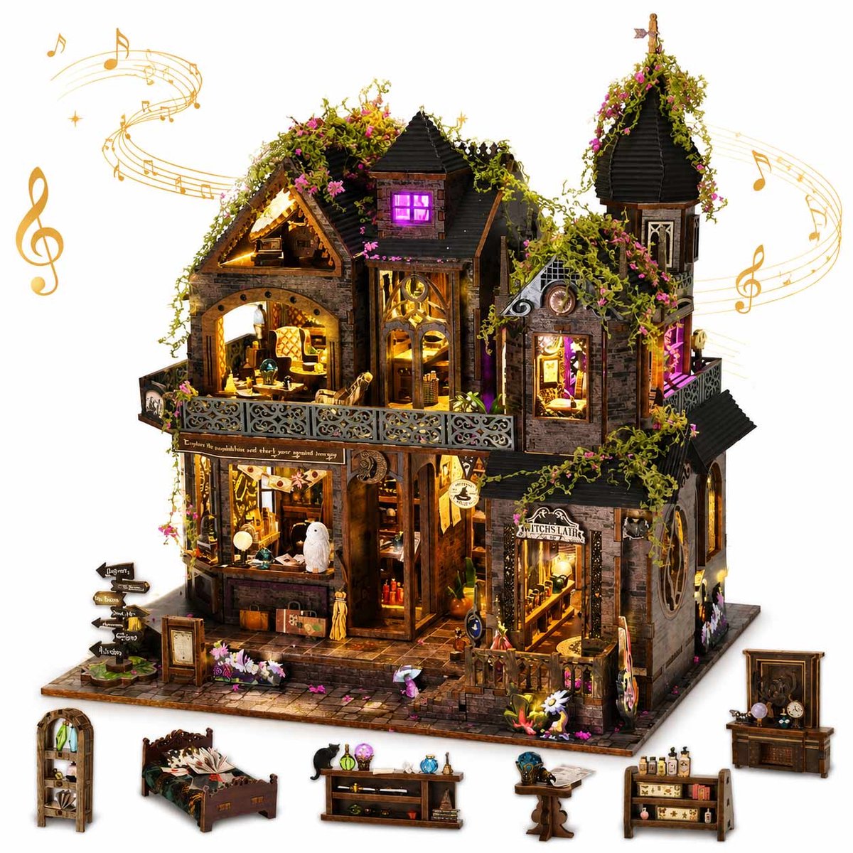 Meedeer Premium Miniatuur bouwpakket-Miniatuur bouwpakket-miniatuur poppenhuis-houten modelbouw-DIY magische huis model-handgemaakt houten model-Met LED verlichting-Voor 14 jaar +