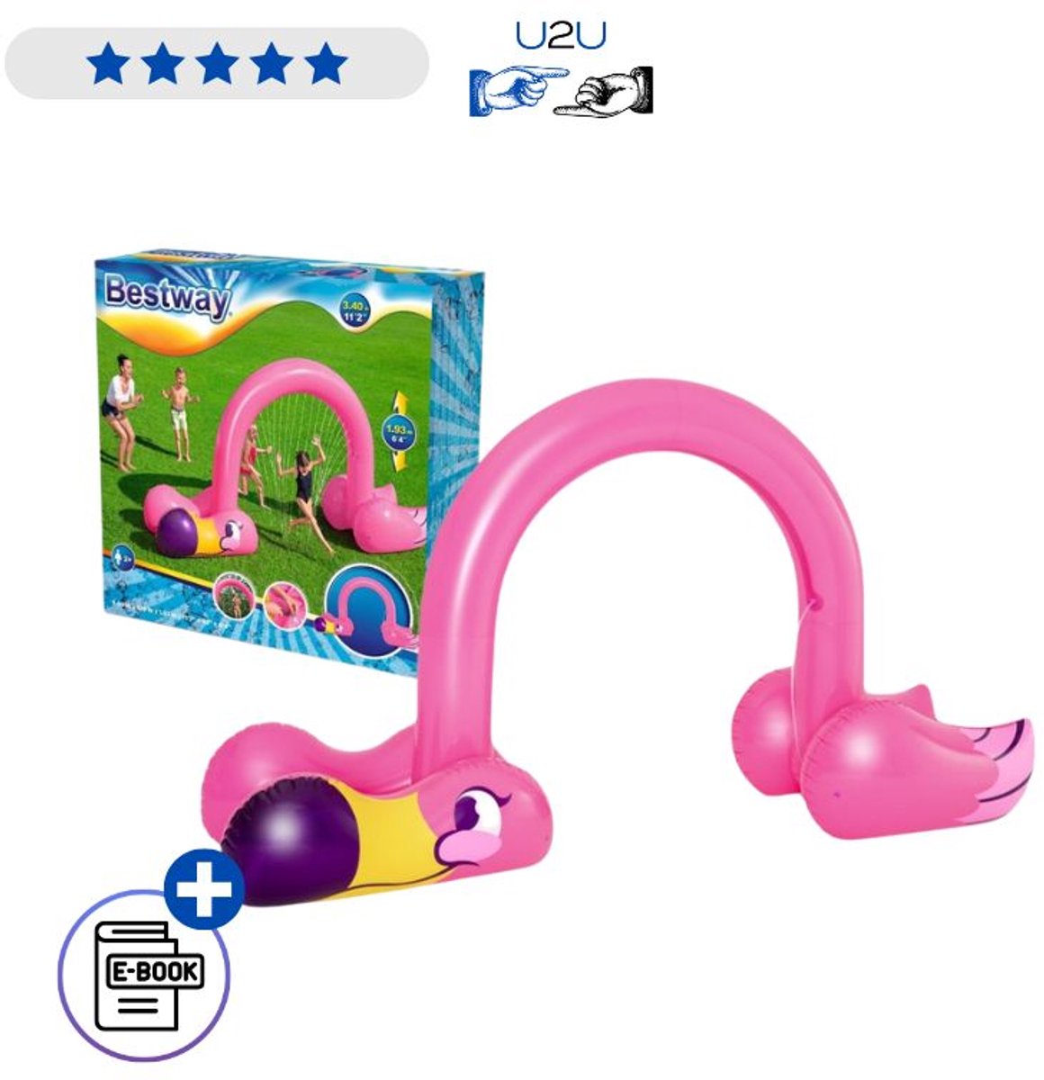 Bestway Flamingo Waterfontein 52382 - Opblaasbare Watersproeier Voor Kinderen En Tuinfeest - Grote Flamingo Sprinkler Met Wateraansluiting Voor Zomerpret In De Tuin 193 cm Hoog Met Ebook