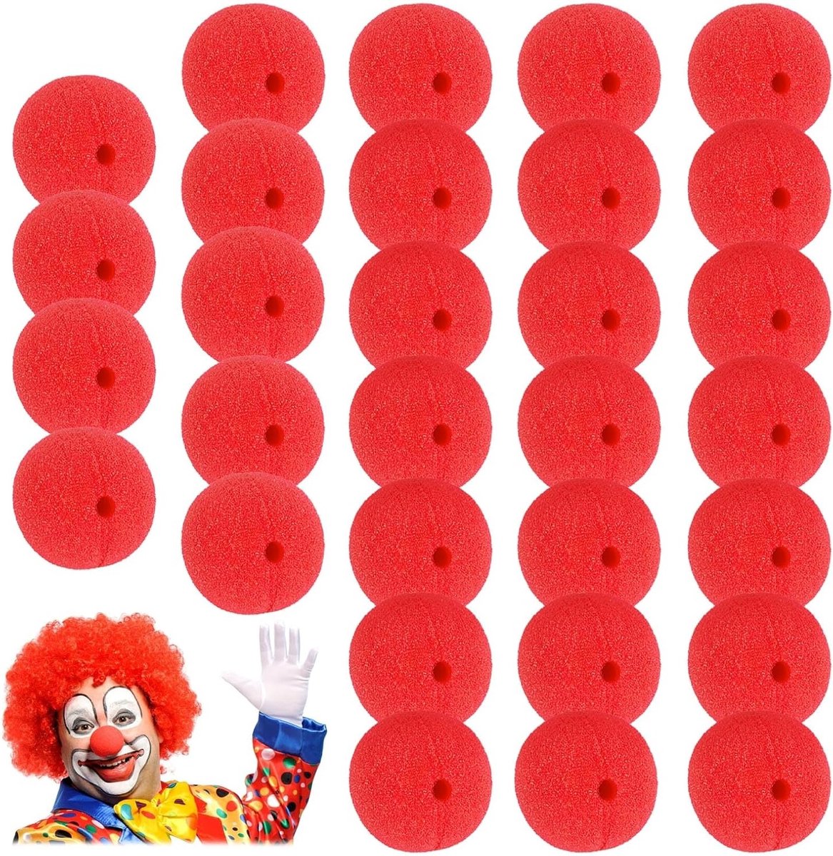 30 Stuks Rode Clown Neus - Clown Kostuum Accessoires voor Feest, Circus en Halloween (5cm)