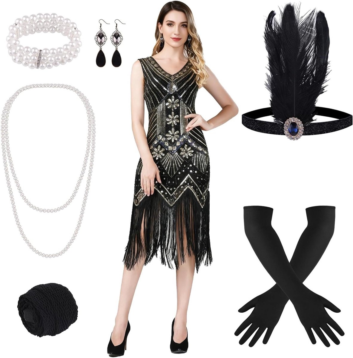 1920s Flapper Jurken voor Dames met Franje en Pailletten, Gatsby Stijl, Perfect voor Roaring 20s Feesten en Kostuums