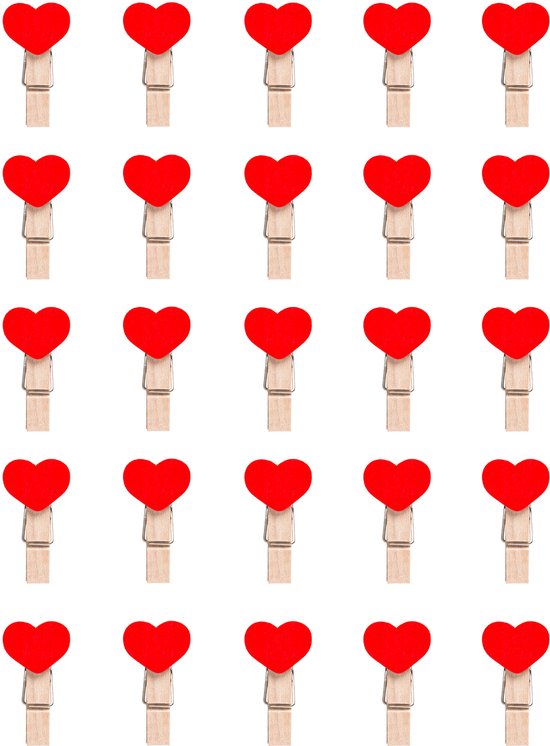 Foto: Quvio mini wasknijpers voor foto s en kaarten hartjes knijper fotoclip fotohouder 25 stuks hout rood