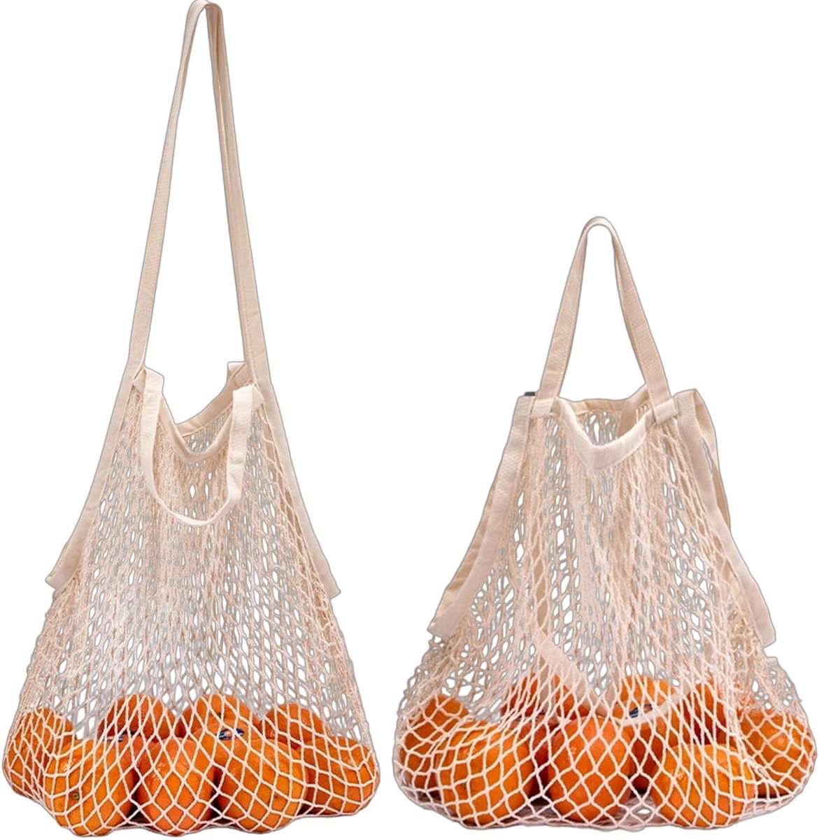 Vouwbare katoenen boodschappentas 42x38cm – Lichtgewicht nettas met lange hengsels – Herbruikbare tas voor groenten, fruit en boodschappen