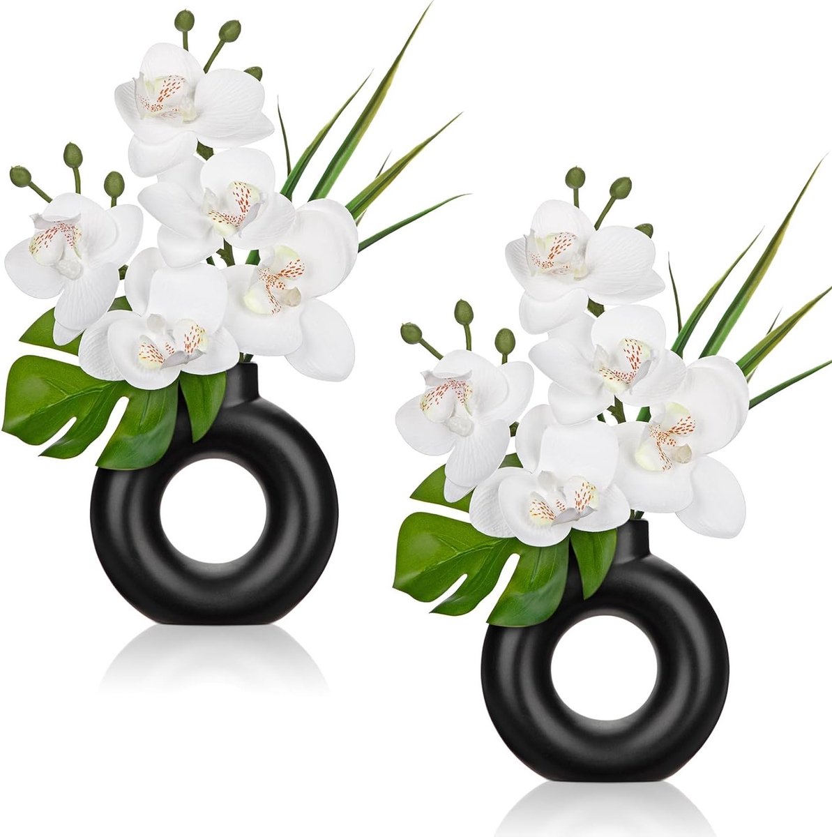 Set van 2 Mini Kunstplanten met Orchideeën in Keramische Vaas, Perfect voor Tafel- en Raamdecoratie, Realistische Kunstbloemen voor Thuisdecoratie