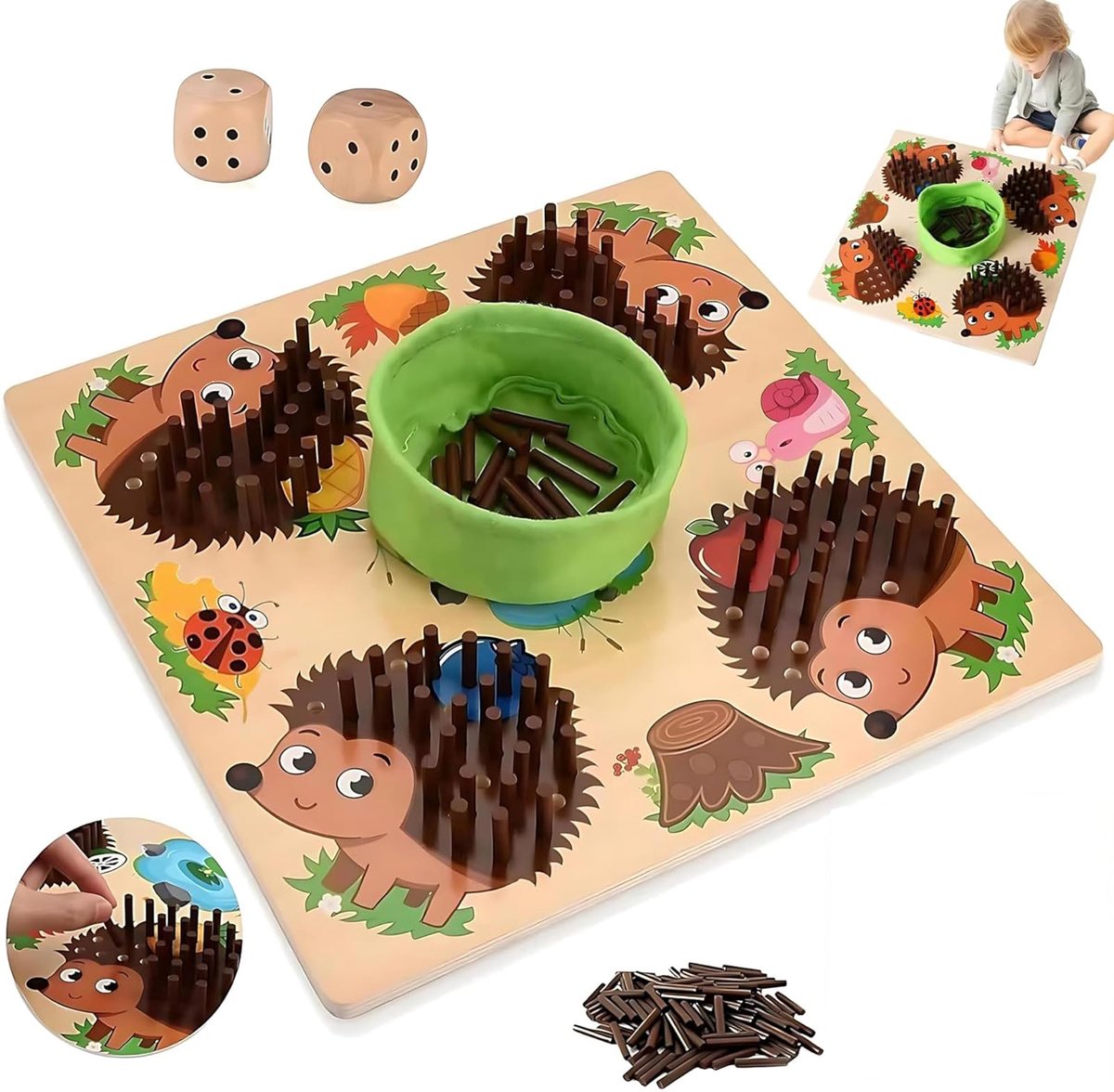 Egel Houten Montessori Speelgoed, Rekenspel Voor Fijne Motoriek En Telspeelgoed, Egel Plug-In Spel Educatief Zintuiglijk Voor Kinderen, Montessori Leerzaam Speelgoed Bordspel Met Dobbelstenen Vanaf 3+ Jaar