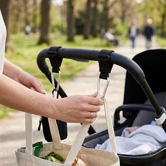 Zwart multifunctionele haken voor bolderkarren en fietsen set van 2 bevestigingshaken met karabijnhaak geschikt voor handkarren elektrische fietsen motoren kinderwagens en fietssturen draagbare ophanghaken — afbeelding 3