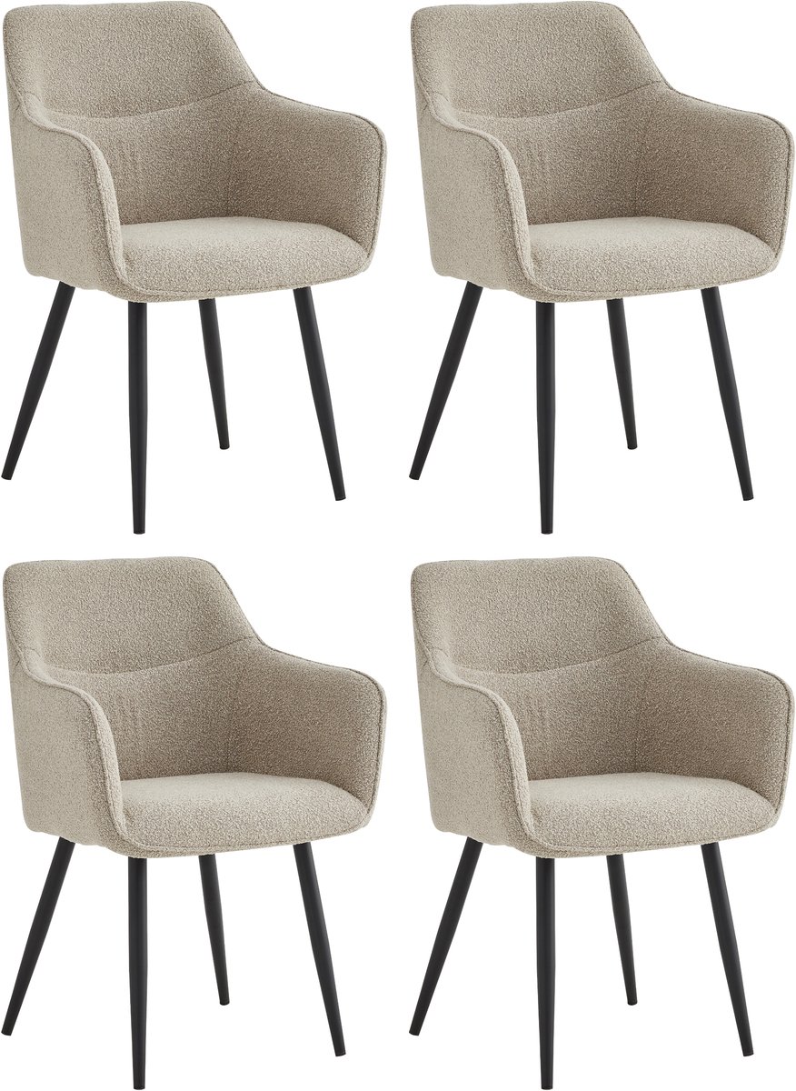 Colenis City Eetkamerstoel - Set Van 4 - Beige - Bouclé Stof - Industrieel Beige, Bouclé Stof