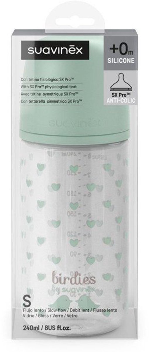 Glazen babyfles - SUAVINEX - Birdies - SX Pro S speen - 240 ml - 3 tot 6 maanden - Groen — afbeelding 2