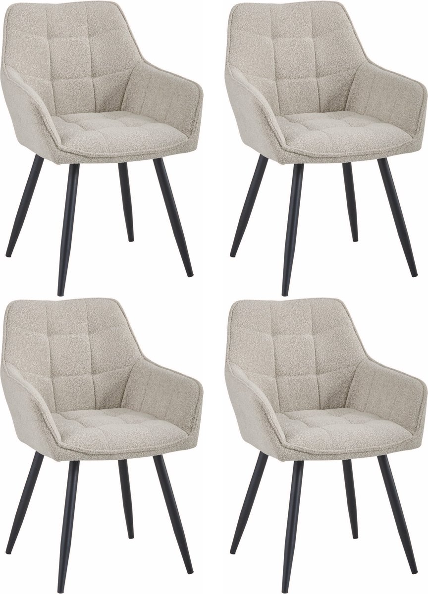 Colenis® - Oriana Eetkamerstoel - Set Van 4 - Beige - Bouclé - Industrieel