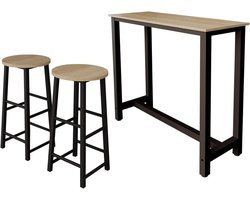 MB Muebles Bonitos | Hoge Bar Tafel met twee krukken | Keuken Bartafel | Hoge eettafel in moderne stijl | Kleur Zwart en Sonoma mat | Breedte 120 x Hoogte 100 x Diepte 40 cm | Model Ani