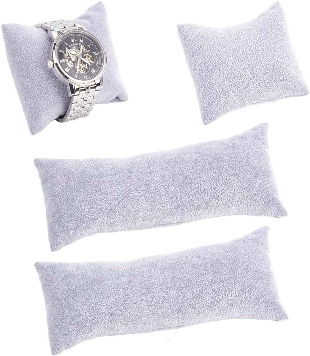 4 Stuks Kussen voor Horloge en Sieraden, Grijs Velours, Perfect voor Bracelet en Accessoire Opslag