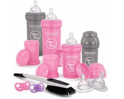 Twistshake Complete Starterset Baby flessenset met Flessenborstel en 2 spenen Newborn Startfles Set 9 stuks - Girl