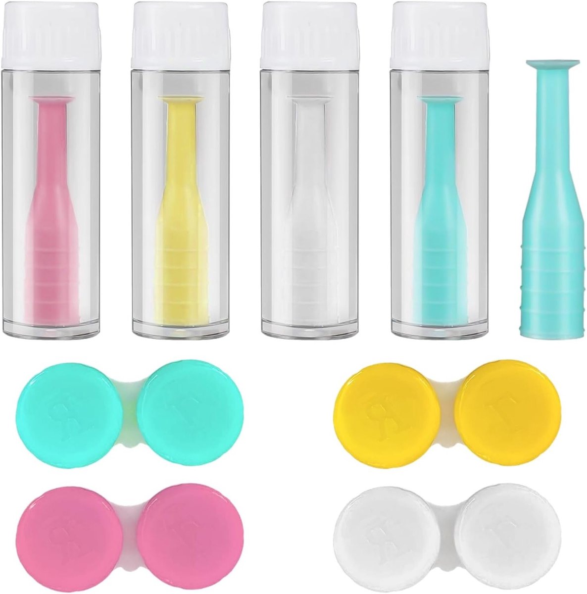 Contactlensinvoersets met 4 hulpmiddelen en 4 houders, accessoires voor contactlenzen, groen, wit, roze, geel, 5 cm